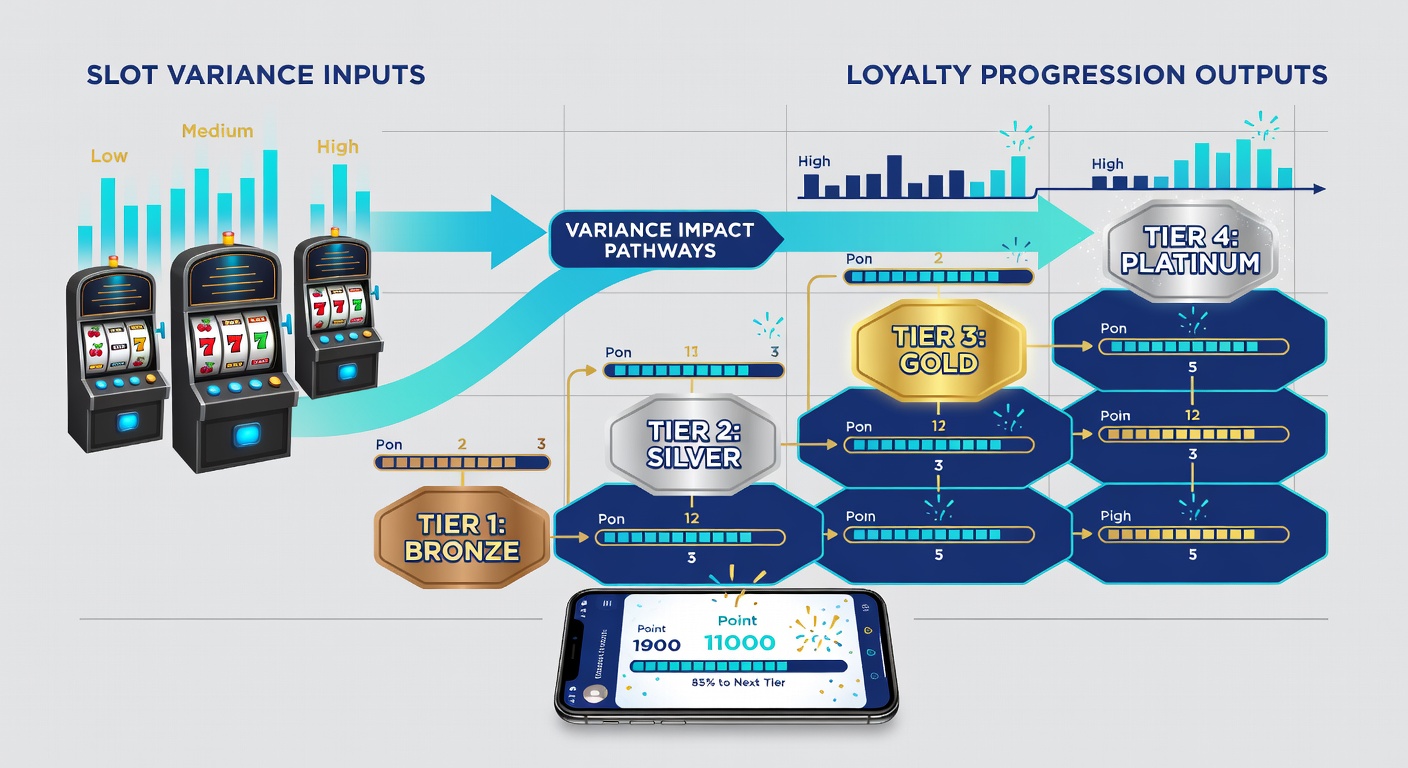 Analytics dashboard within a mobile casino app showing loyalty progression curves influenced by different slot variance settings