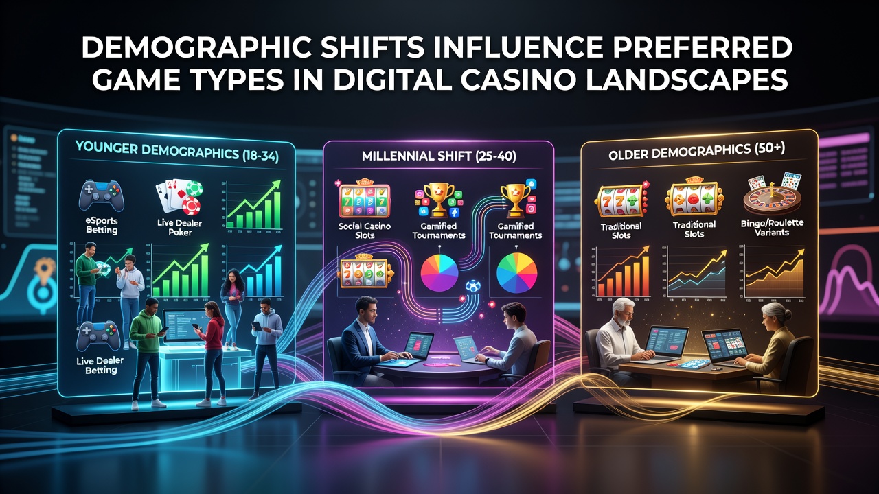 Diverse player groups engaging with different digital casino games reflecting shifting demographics