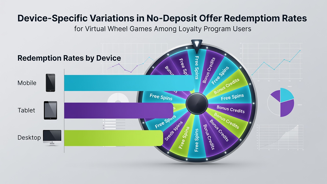 Infographic displaying loyalty tier redemption statistics broken down by mobile, tablet, and desktop access for virtual wheel promotions