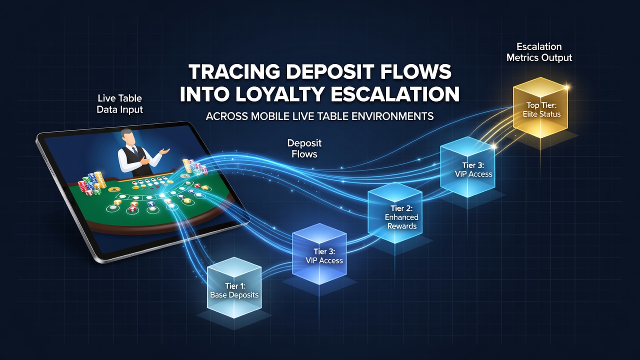 Flowchart illustrating deposit routing and loyalty tier progression in mobile live table gaming platforms